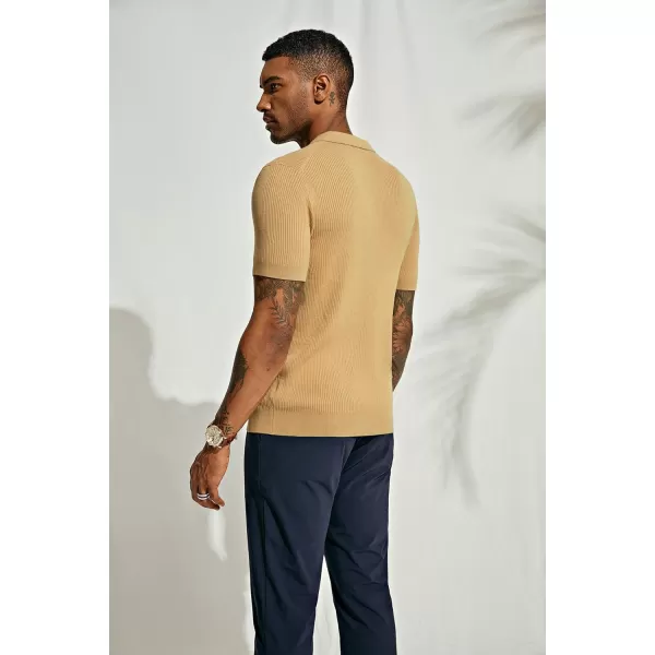 PJ PAUL JONES Mens Polo Shirts Short Sleeve Casual V Neck Ribbed Textured Knit Polo Shirt