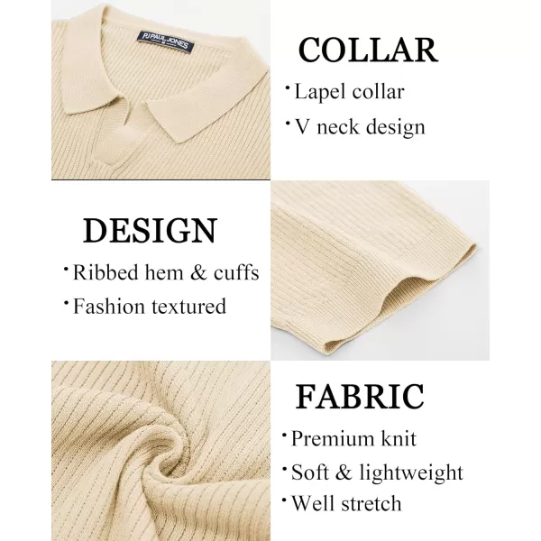 PJ PAUL JONES Mens Polo Shirts Short Sleeve Casual V Neck Ribbed Textured Knit Polo Shirt