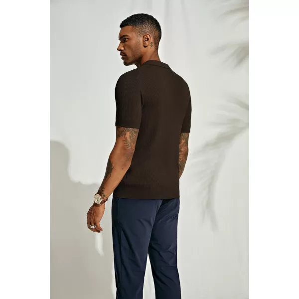 PJ PAUL JONES Mens Polo Shirts Short Sleeve Casual V Neck Ribbed Textured Knit Polo Shirt
