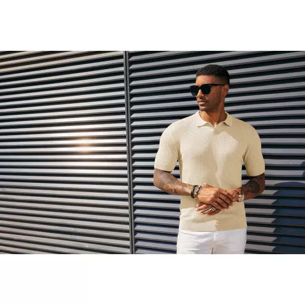 PJ PAUL JONES Mens Polo Shirts Short Sleeve Casual V Neck Ribbed Textured Knit Polo Shirt