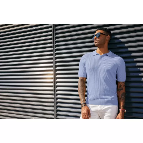 PJ PAUL JONES Mens Polo Shirts Short Sleeve Casual V Neck Ribbed Textured Knit Polo Shirt