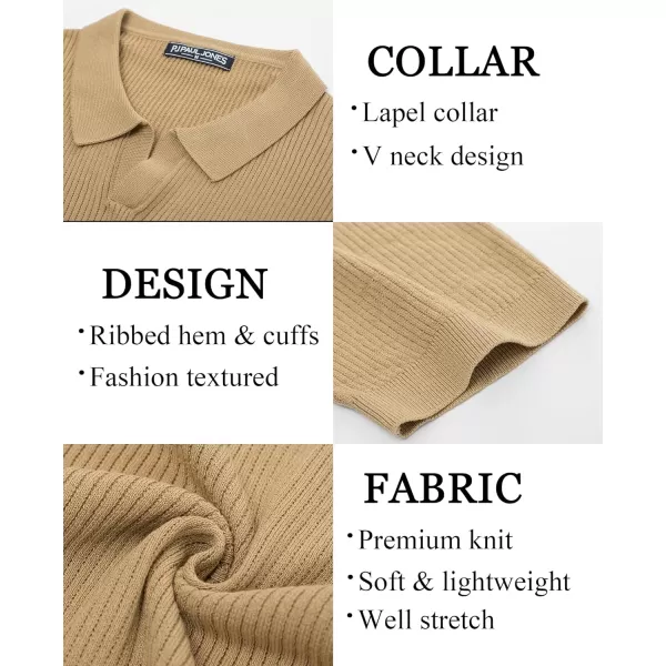 PJ PAUL JONES Mens Polo Shirts Short Sleeve Casual V Neck Ribbed Textured Knit Polo Shirt