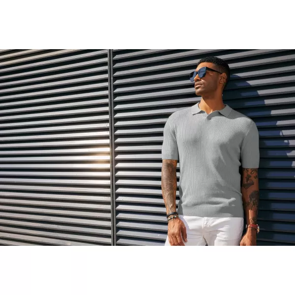 PJ PAUL JONES Mens Polo Shirts Short Sleeve Casual V Neck Ribbed Textured Knit Polo Shirt