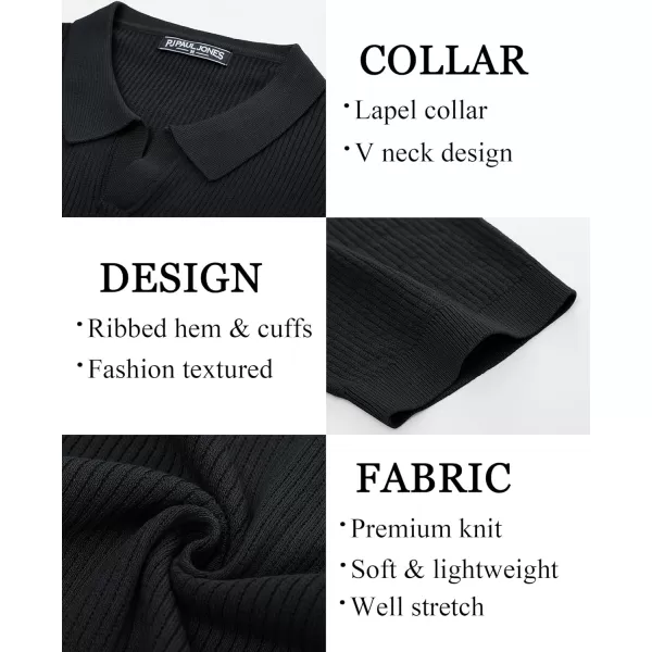 PJ PAUL JONES Mens Polo Shirts Short Sleeve Casual V Neck Ribbed Textured Knit Polo Shirt
