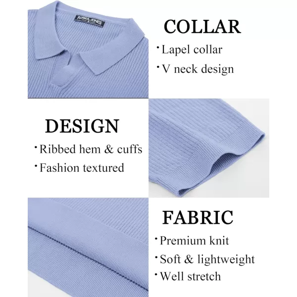 PJ PAUL JONES Mens Polo Shirts Short Sleeve Casual V Neck Ribbed Textured Knit Polo Shirt