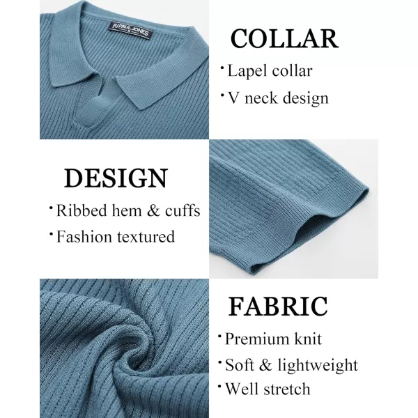 PJ PAUL JONES Mens Polo Shirts Short Sleeve Casual V Neck Ribbed Textured Knit Polo Shirt