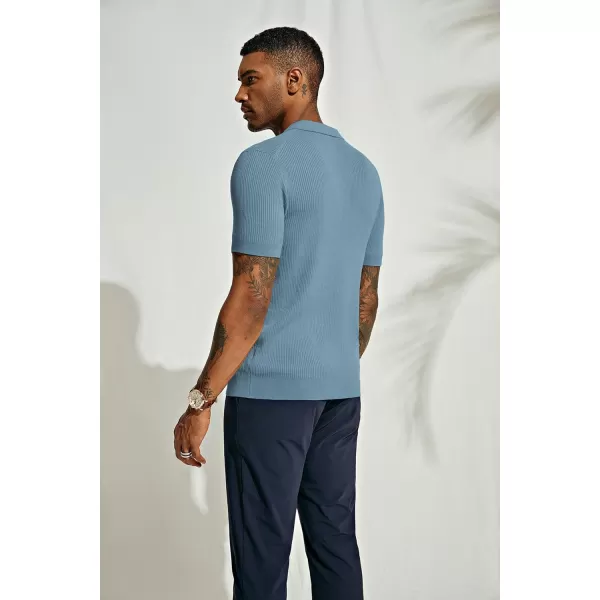 PJ PAUL JONES Mens Polo Shirts Short Sleeve Casual V Neck Ribbed Textured Knit Polo Shirt