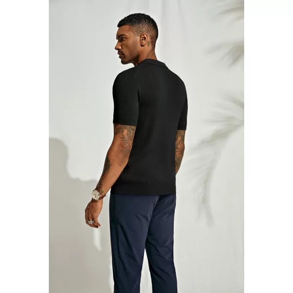 PJ PAUL JONES Mens Polo Shirts Short Sleeve Casual V Neck Ribbed Textured Knit Polo Shirt