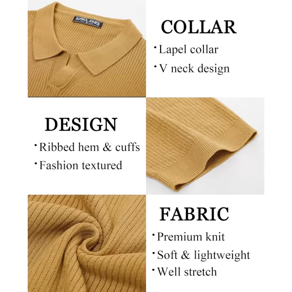 PJ PAUL JONES Mens Polo Shirts Short Sleeve Casual V Neck Ribbed Textured Knit Polo Shirt