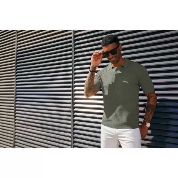 PJ PAUL JONES Mens Polo Shirts Short Sleeve Casual V Neck Ribbed Textured Knit Polo Shirt