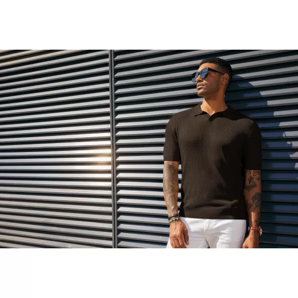 PJ PAUL JONES Mens Polo Shirts Short Sleeve Casual V Neck Ribbed Textured Knit Polo Shirt