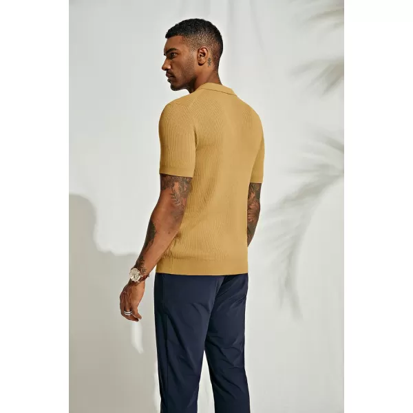 PJ PAUL JONES Mens Polo Shirts Short Sleeve Casual V Neck Ribbed Textured Knit Polo Shirt