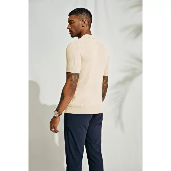 PJ PAUL JONES Mens Polo Shirts Short Sleeve Casual V Neck Ribbed Textured Knit Polo Shirt