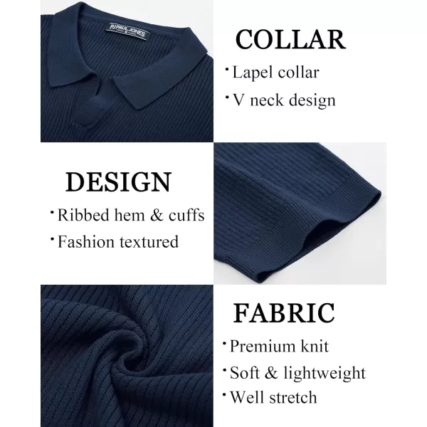 PJ PAUL JONES Mens Polo Shirts Short Sleeve Casual V Neck Ribbed Textured Knit Polo Shirt