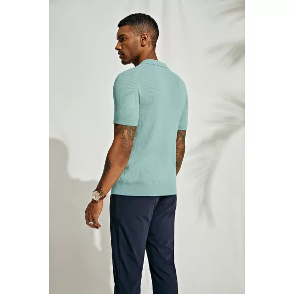 PJ PAUL JONES Mens Polo Shirts Short Sleeve Casual V Neck Ribbed Textured Knit Polo Shirt
