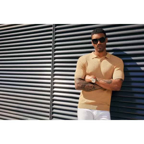 PJ PAUL JONES Mens Polo Shirts Short Sleeve Casual V Neck Ribbed Textured Knit Polo Shirt