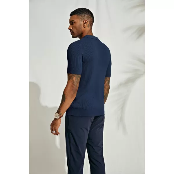 PJ PAUL JONES Mens Polo Shirts Short Sleeve Casual V Neck Ribbed Textured Knit Polo Shirt