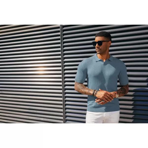 PJ PAUL JONES Mens Polo Shirts Short Sleeve Casual V Neck Ribbed Textured Knit Polo Shirt