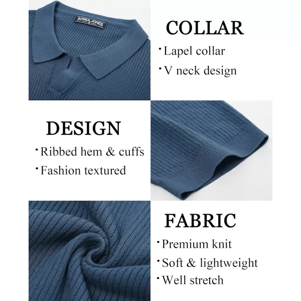 PJ PAUL JONES Mens Polo Shirts Short Sleeve Casual V Neck Ribbed Textured Knit Polo Shirt