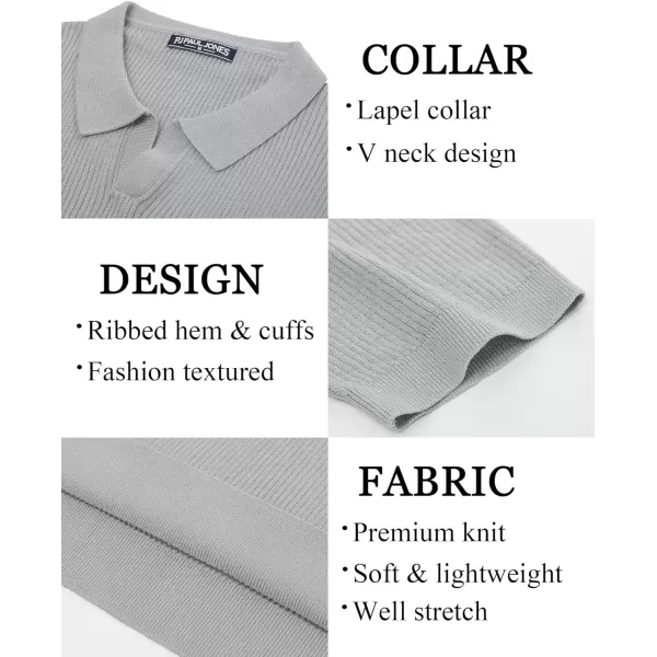 PJ PAUL JONES Mens Polo Shirts Short Sleeve Casual V Neck Ribbed Textured Knit Polo Shirt