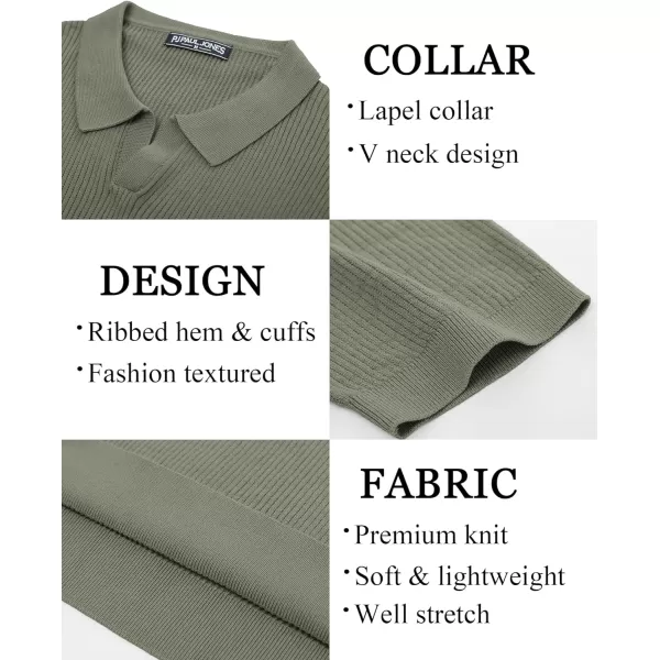PJ PAUL JONES Mens Polo Shirts Short Sleeve Casual V Neck Ribbed Textured Knit Polo Shirt