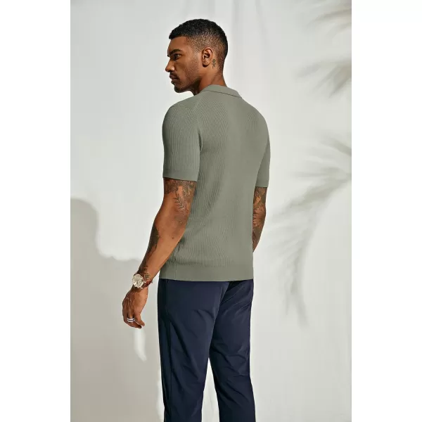 PJ PAUL JONES Mens Polo Shirts Short Sleeve Casual V Neck Ribbed Textured Knit Polo Shirt
