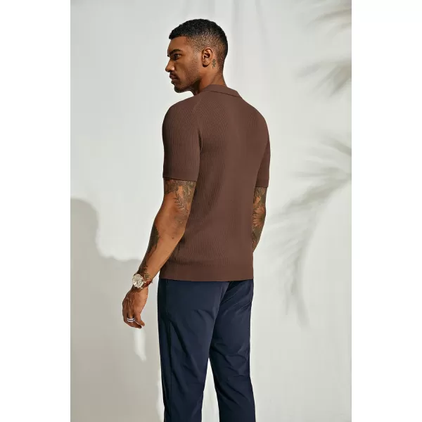 PJ PAUL JONES Mens Polo Shirts Short Sleeve Casual V Neck Ribbed Textured Knit Polo Shirt