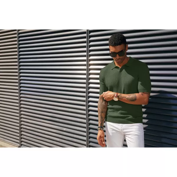 PJ PAUL JONES Mens Polo Shirts Short Sleeve Casual V Neck Ribbed Textured Knit Polo Shirt