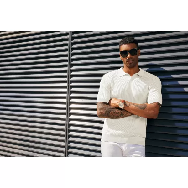 PJ PAUL JONES Mens Polo Shirts Short Sleeve Casual V Neck Ribbed Textured Knit Polo Shirt