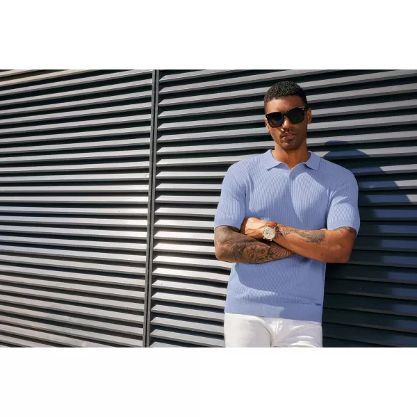 PJ PAUL JONES Mens Polo Shirts Short Sleeve Casual V Neck Ribbed Textured Knit Polo Shirt
