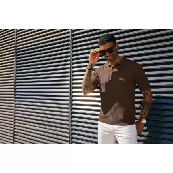 PJ PAUL JONES Mens Polo Shirts Short Sleeve Casual V Neck Ribbed Textured Knit Polo Shirt