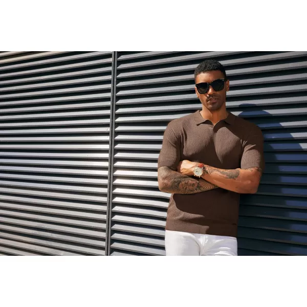 PJ PAUL JONES Mens Polo Shirts Short Sleeve Casual V Neck Ribbed Textured Knit Polo Shirt