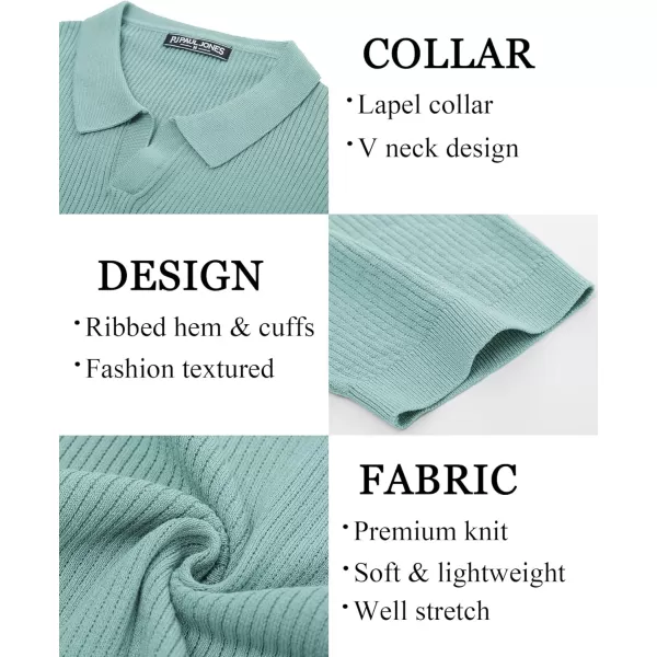 PJ PAUL JONES Mens Polo Shirts Short Sleeve Casual V Neck Ribbed Textured Knit Polo Shirt
