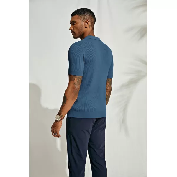 PJ PAUL JONES Mens Polo Shirts Short Sleeve Casual V Neck Ribbed Textured Knit Polo Shirt
