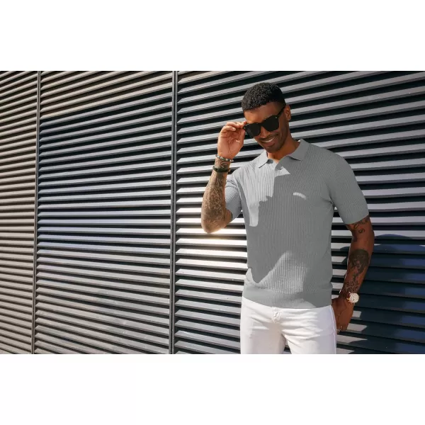 PJ PAUL JONES Mens Polo Shirts Short Sleeve Casual V Neck Ribbed Textured Knit Polo Shirt