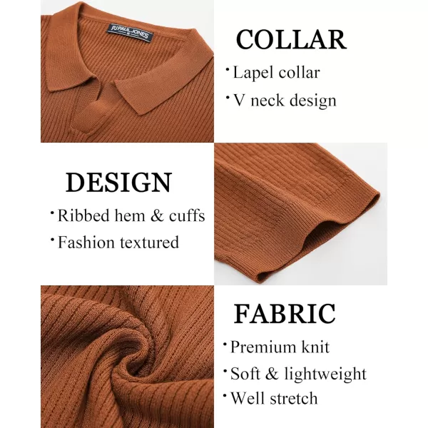 PJ PAUL JONES Mens Polo Shirts Short Sleeve Casual V Neck Ribbed Textured Knit Polo Shirt