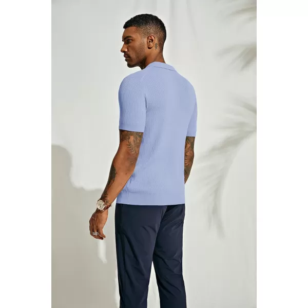 PJ PAUL JONES Mens Polo Shirts Short Sleeve Casual V Neck Ribbed Textured Knit Polo Shirt