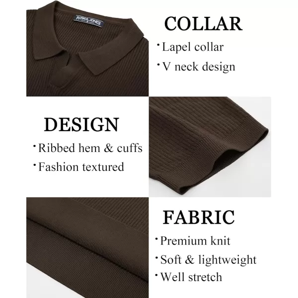 PJ PAUL JONES Mens Polo Shirts Short Sleeve Casual V Neck Ribbed Textured Knit Polo Shirt