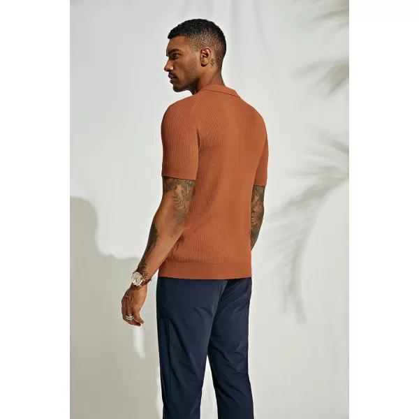 PJ PAUL JONES Mens Polo Shirts Short Sleeve Casual V Neck Ribbed Textured Knit Polo Shirt