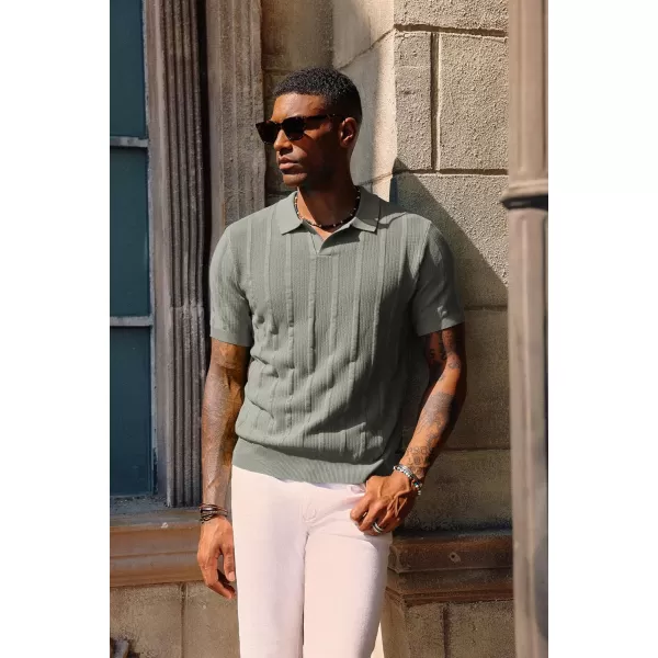 PJ PAUL JONES Mens Polo Shirts Textured Knit V-Neck Golf Polo Shirts