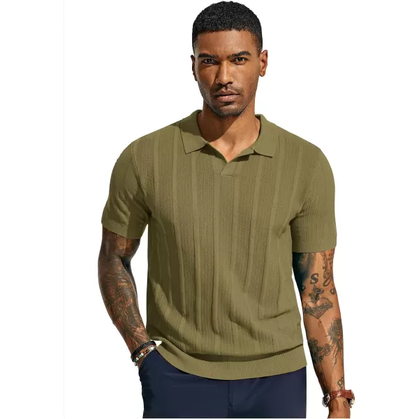 PJ PAUL JONES Mens Polo Shirts Textured Knit V-Neck Golf Polo Shirts