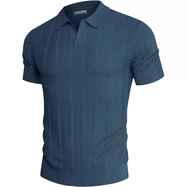 PJ PAUL JONES Mens Polo Shirts Textured Knit V-Neck Golf Polo Shirts