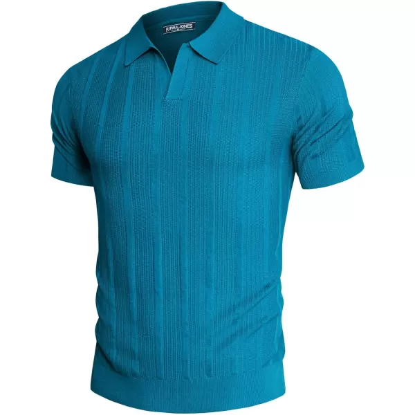 PJ PAUL JONES Mens Polo Shirts Textured Knit V-Neck Golf Polo Shirts