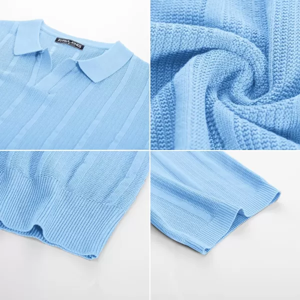 PJ PAUL JONES Mens Polo Shirts Textured Knit V-Neck Golf Polo Shirts