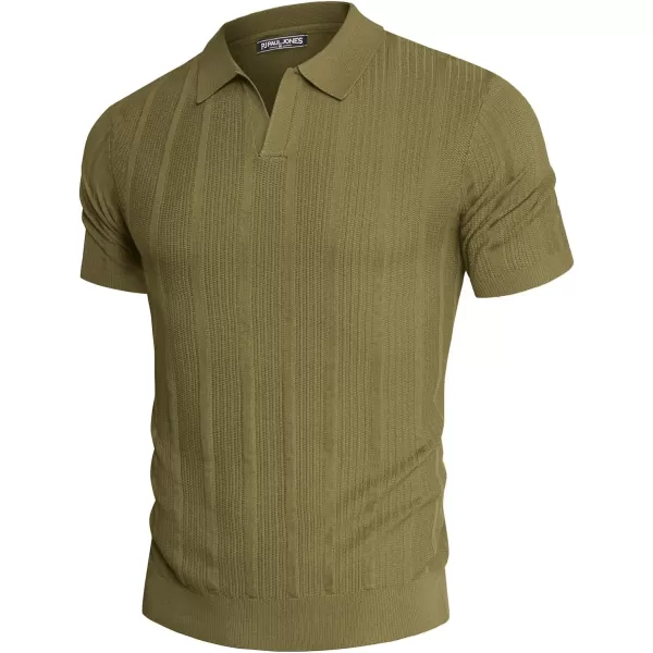 PJ PAUL JONES Mens Polo Shirts Textured Knit V-Neck Golf Polo Shirts