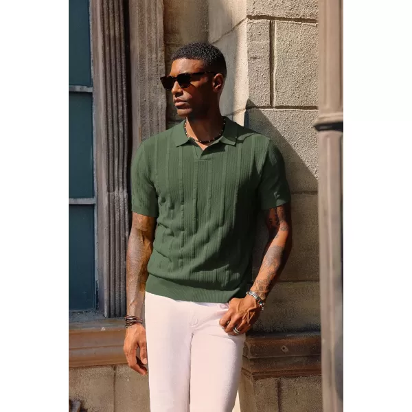 PJ PAUL JONES Mens Polo Shirts Textured Knit V-Neck Golf Polo Shirts
