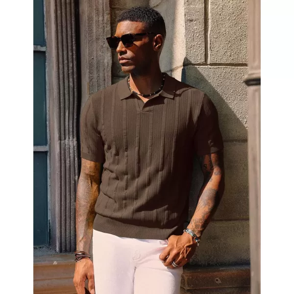 PJ PAUL JONES Mens Polo Shirts Textured Knit V-Neck Golf Polo Shirts