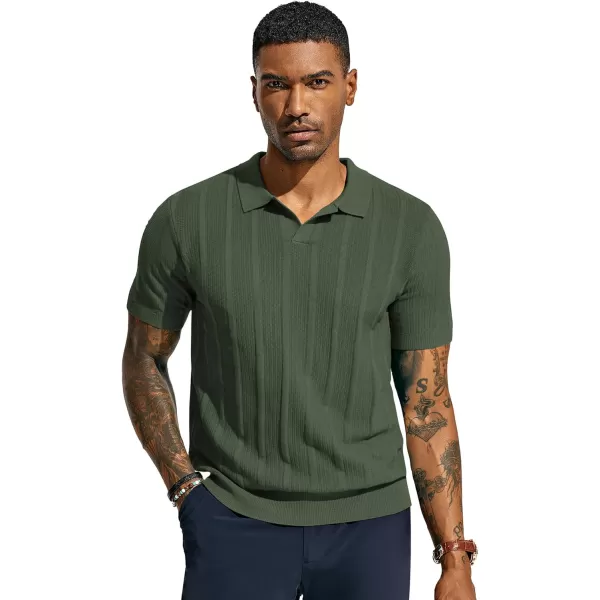 PJ PAUL JONES Mens Polo Shirts Textured Knit V-Neck Golf Polo Shirts