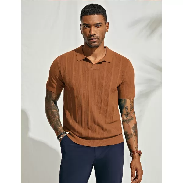 PJ PAUL JONES Mens Polo Shirts Textured Knit V-Neck Golf Polo Shirts