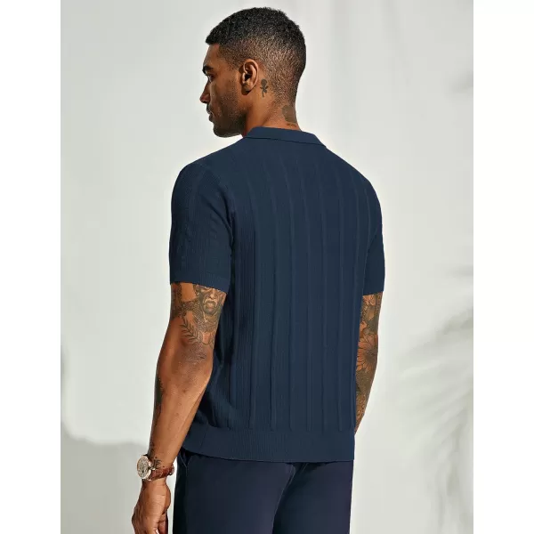 PJ PAUL JONES Mens Polo Shirts Textured Knit V-Neck Golf Polo Shirts
